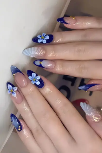 25 Long Blue Nail Designs for a Bold and Glamorous Style — GlowNailDesigns